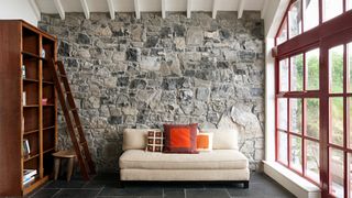 Exposed Stone Wall with Mortar Mix in House