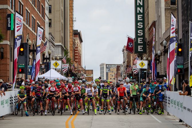 The women line up for the US Pro Road Race National Championships on June 24, 2018 in Knoxville, Tennessee