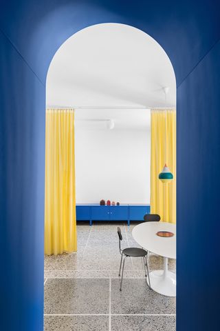 blue and yellow bedroom