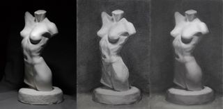 Tonal values: Three studies of a female torso