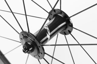 best road bike wheels: No-nonsense hub with J-bend spokes