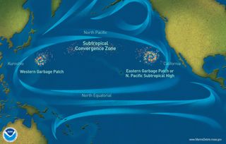 Map of the Great Ocean Garbage Patches in the Pacific.