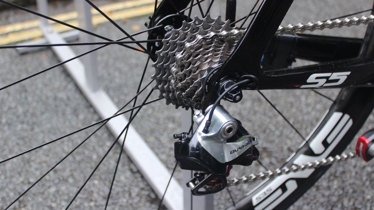 The Cervelo has Shimano Dura-Ace Di2 gearing with Ceramic Speed jockey wheels in the rear derailleur