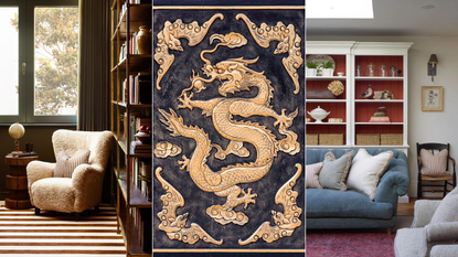 Header image featuring a cozy reading nook, a carved Chinese dragon, and a lounge with a styled bookcase
