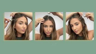 beauty assistant shows how to apply scalp oil for growth with pipette