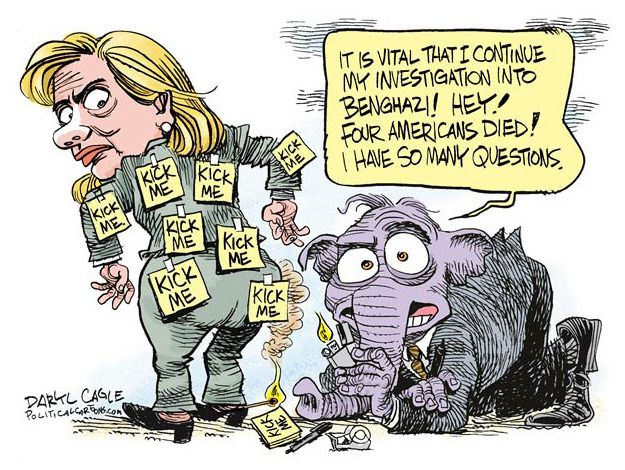 Political cartoon Republicans Hillary Clinton Benghazi