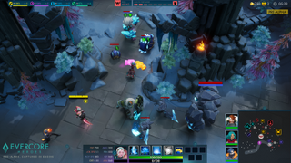 A pre-alpha screenshot of Evercore Heroes showing a team squaring off against some opponents.