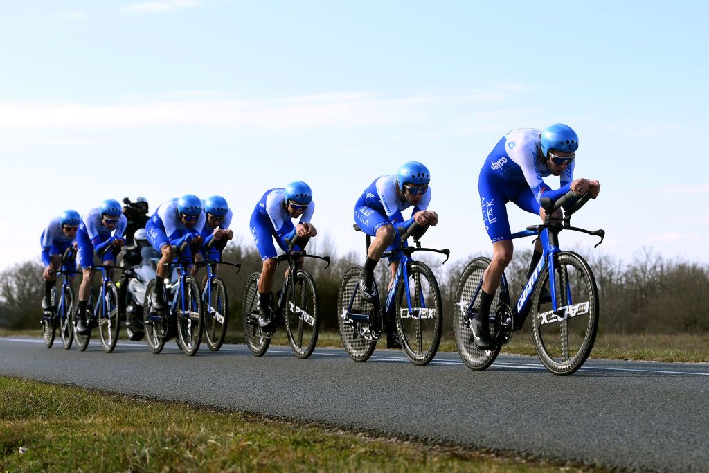 DAMPIERRE FRANCE MARCH 07 LR Simon Philip Yates of The United Kingdom Chris Harper of Australia and Team Jayco Alula sprint during the 81st Paris Nice 2023 Stage 3 a 322km team time trial from Dampierre en Burly to Dampierre en Burly ParisNice on March 07 2023 in Dampierre France Photo by Alex BroadwayGetty Images