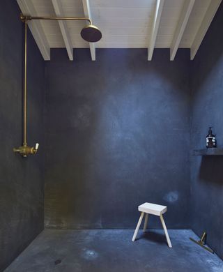 black wetroom in a renovated cabin in Ireland