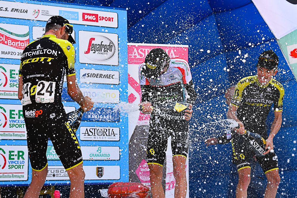 Damien Howson, Lucas Hamilton and Nick Schultz on the Coppi e Bartali podium