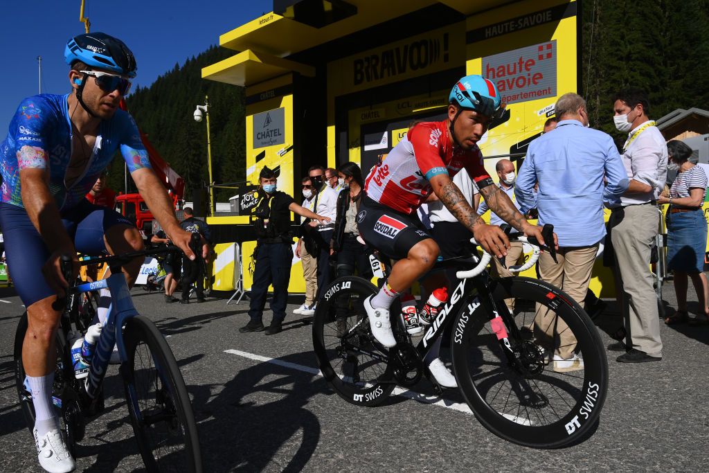 CHTEL LES PORTES DU SOLEIL FRANCE JULY 10 Caleb Ewan of Australia and Team Lotto Soudal crosses the finishing line during the 109th Tour de France 2022 Stage 9 a 1929km stage from Aigle to Chtel les portes du Soleil 1299m TDF2022 WorldTour on July 10 2022 in Chtel les portes du Soleil France Photo by Tim de WaeleGetty Images