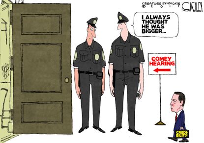 Political cartoon U.S. Comey testimony credibility