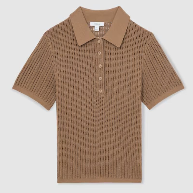 camel knitted polo top