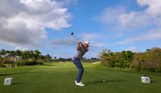 Wesley Bryan hits a tee shot with a driver