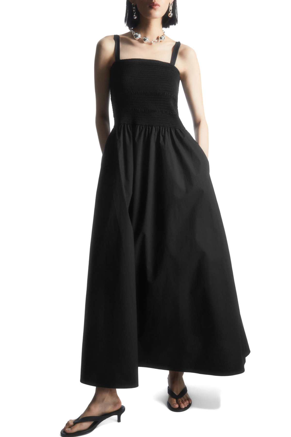 COS Shirred Waist Cotton Maxi Dress