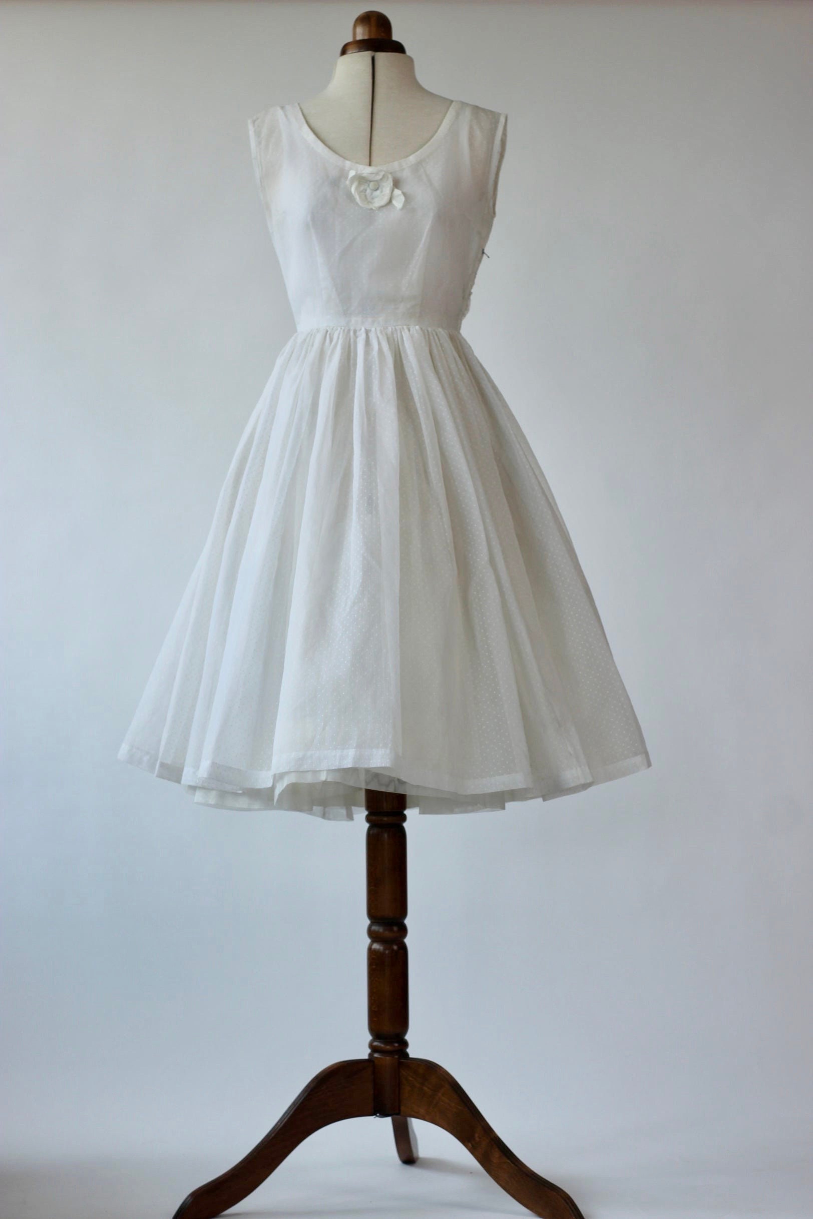 Vintage, 1950s White Sheer Dress With Dots