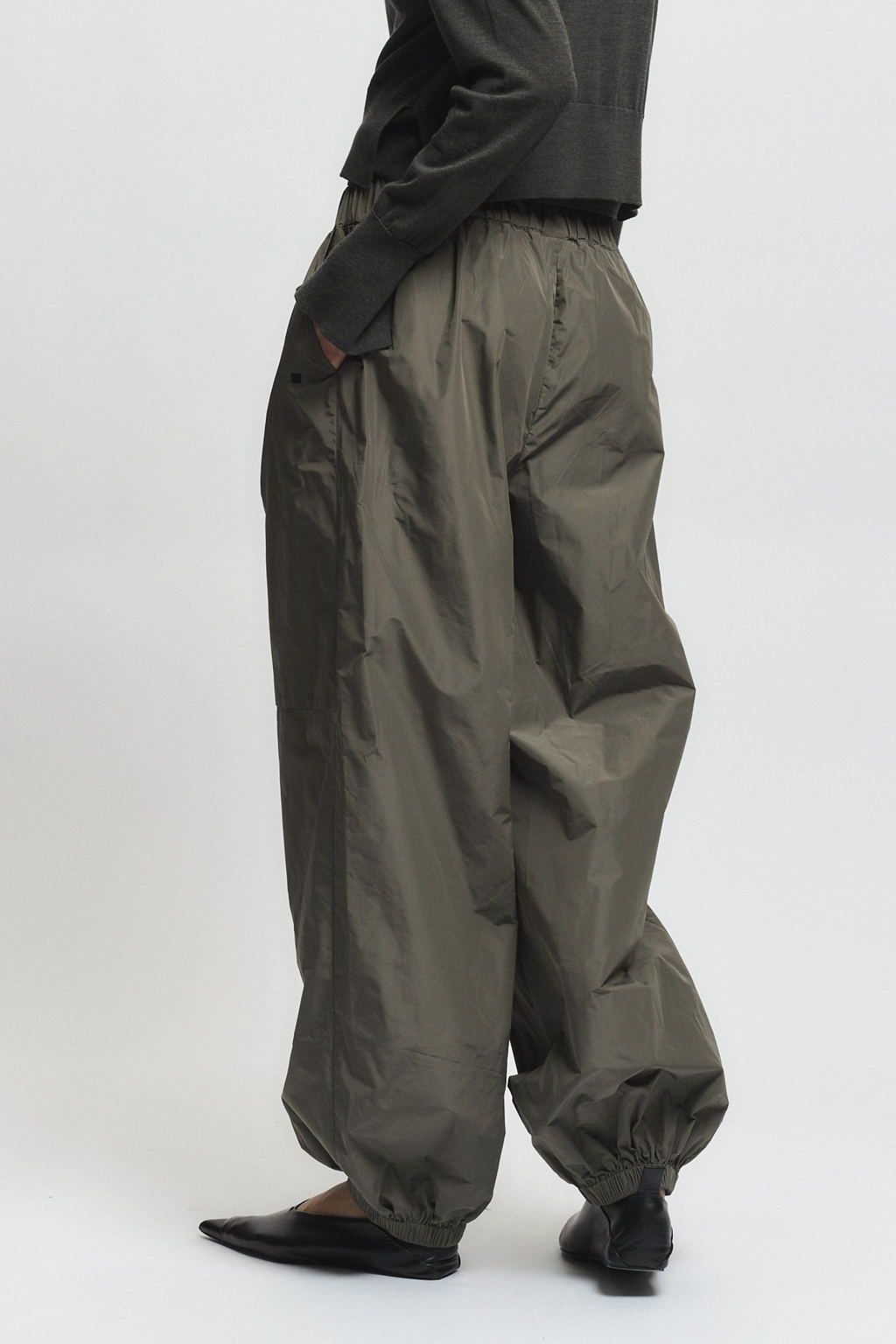 Clyde Oversized Taffeta Pant, Dusty Olive