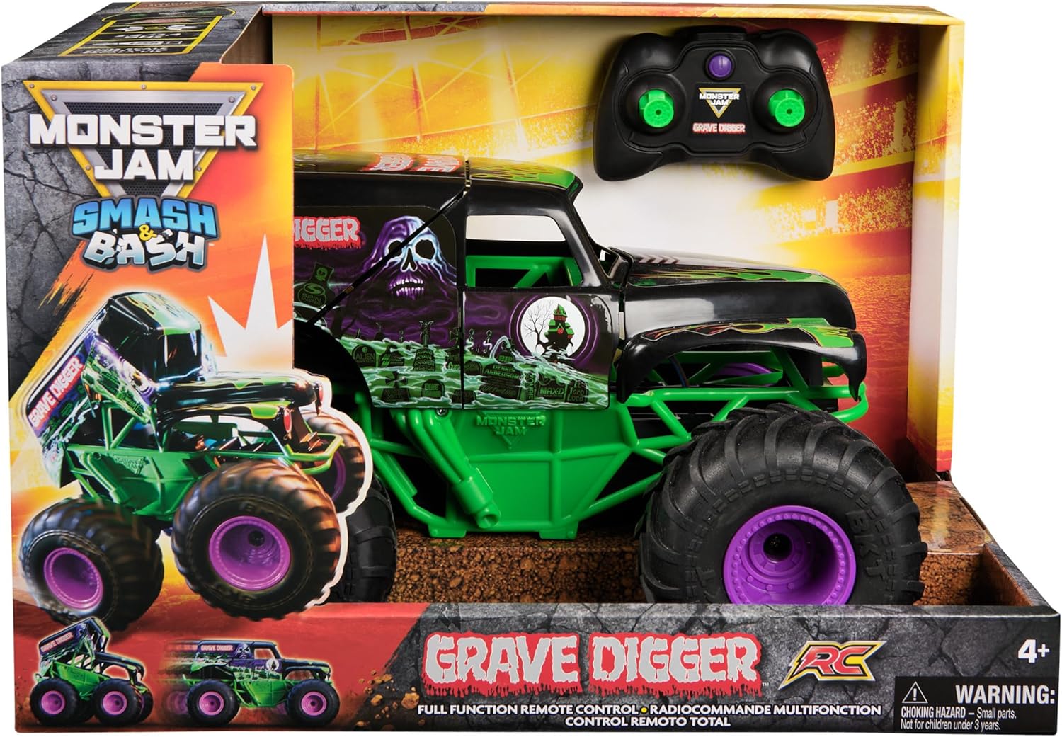 Monster Jam, Official Smash & Bash Grave Digger Remote Control Indoor & Outdoor Vehicle, 1:15 Scale Repairable Monster Truck, Kids Toys for Boy and Girls Age 4 and Up