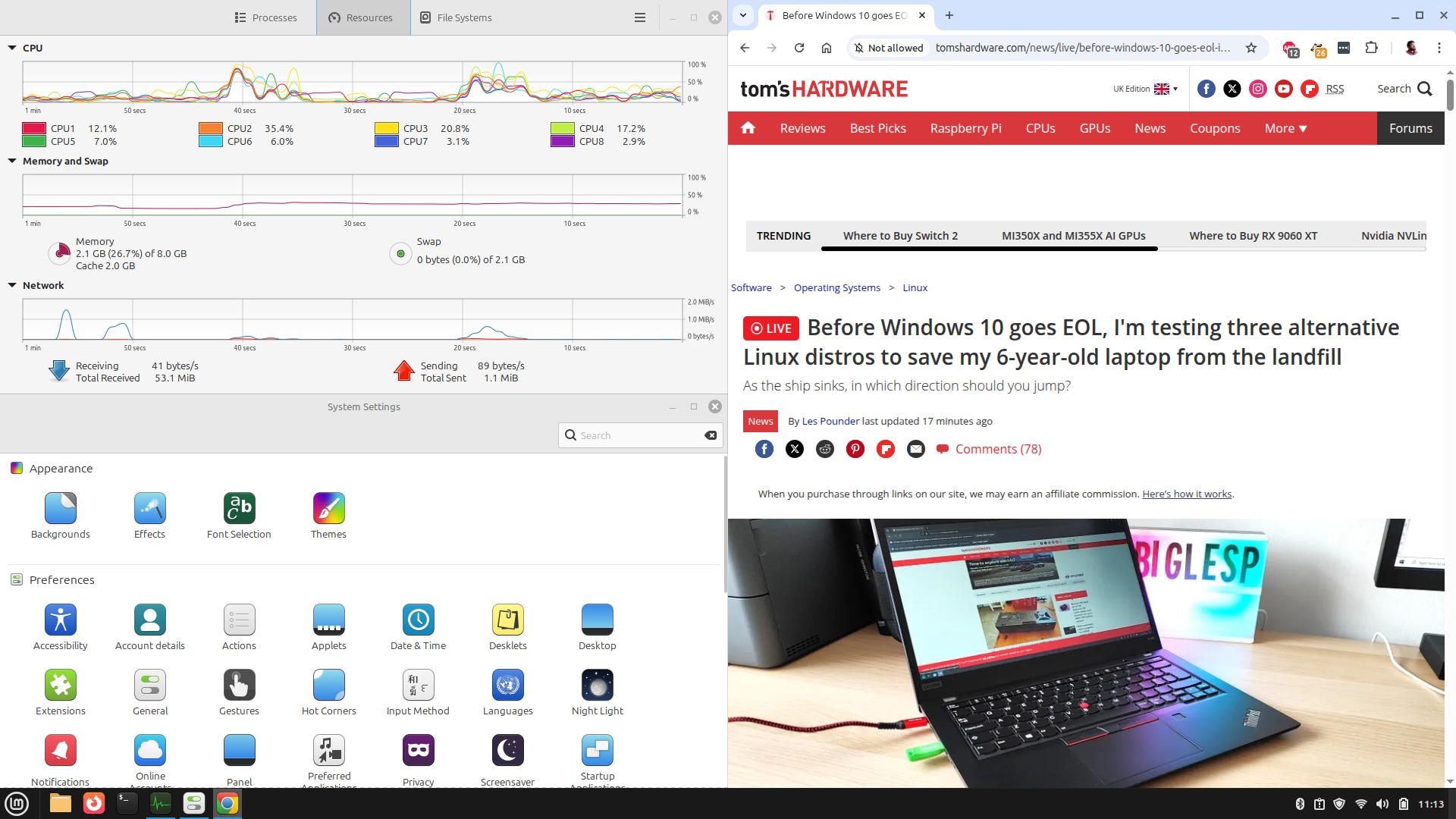 A Lenovo X390 running Linux Mint 22.1