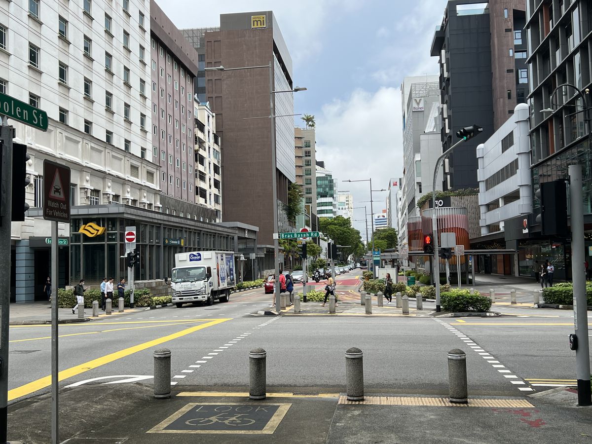 Example image of a city street taken with the wide mode