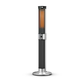 The Swan column patio heater outdoors on a paved patio
