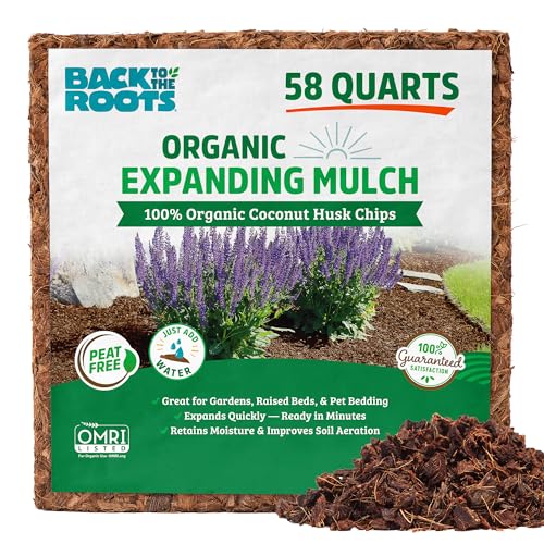 Back to the Roots 100% Organic Mulch, 58 Quart, Expanding Coconut Husk Block for Gardening