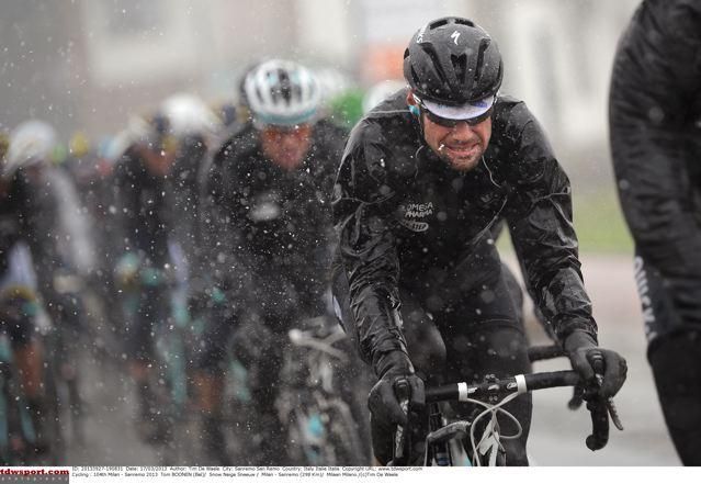 Tom Boonen was wrapped up but suffered like everyone in the cold and snow
