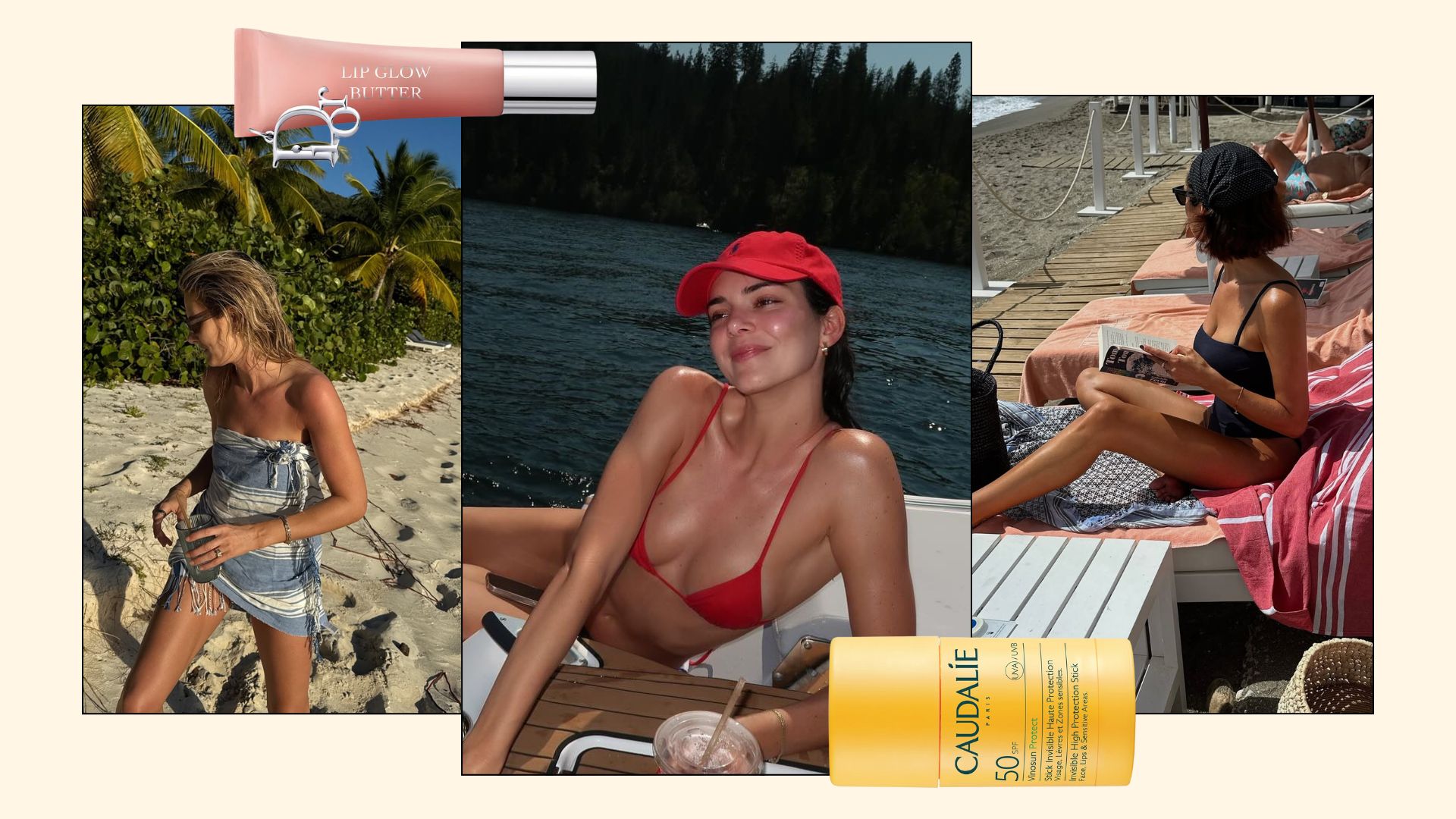 @lucywilliams02; @kendalljenner; @smythsisters at the beach, along with the best summer beauty products