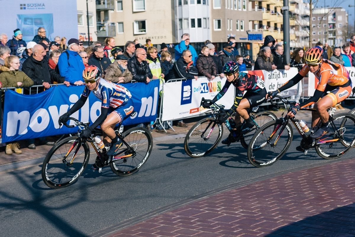 Megan Guarnier (Boels Dolmans) leading Alexis Ryan and Nikki Harris