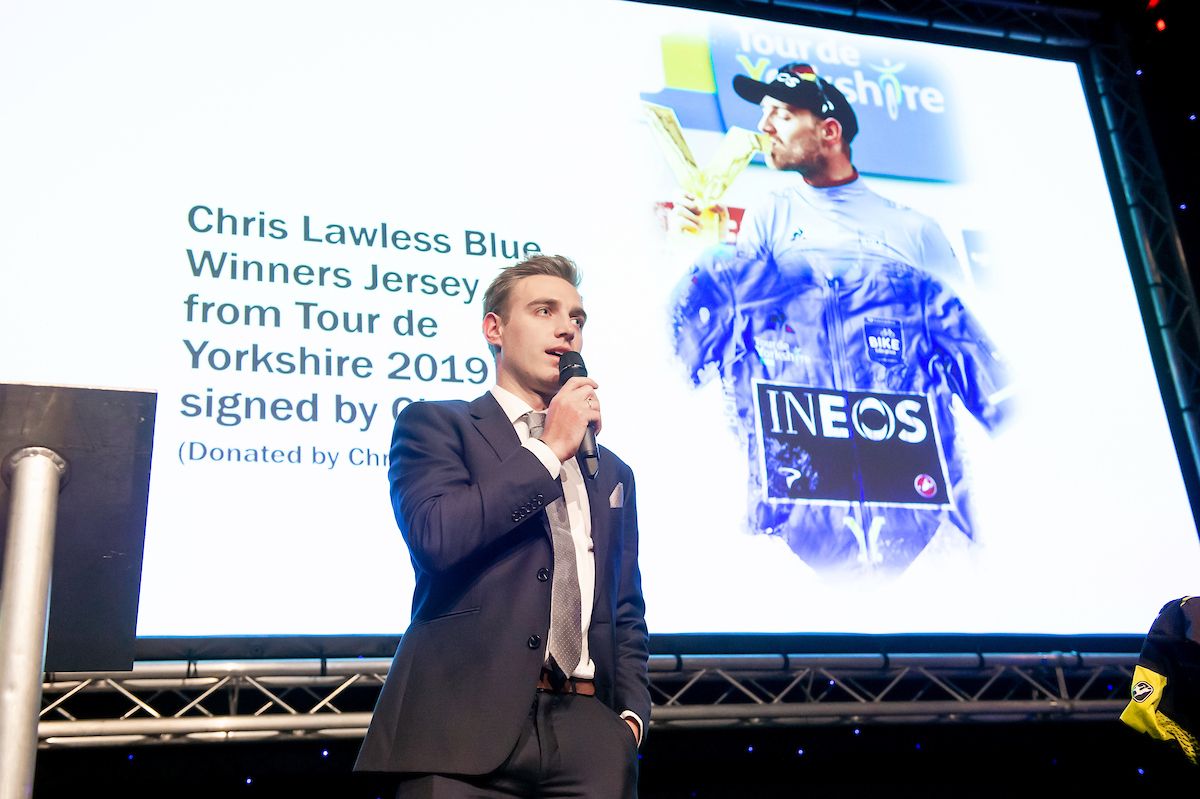 Chris Lawless donates his Tour de Yorkshire winner's jersey