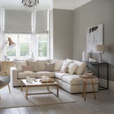 Living room with neutral corner sofa