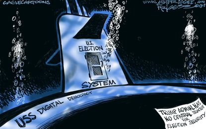 Political cartoon U.S. Russia election hacking US election system no security