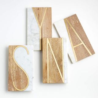 Crate and Barrel Monogrammed marble and wood boards