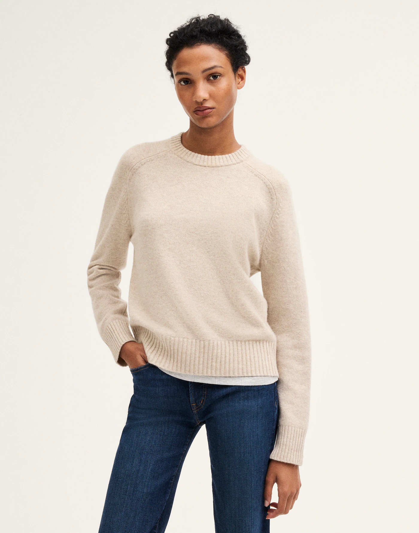 Saddle-Sleeve Crewneck Sweater in 100% Cashmere
