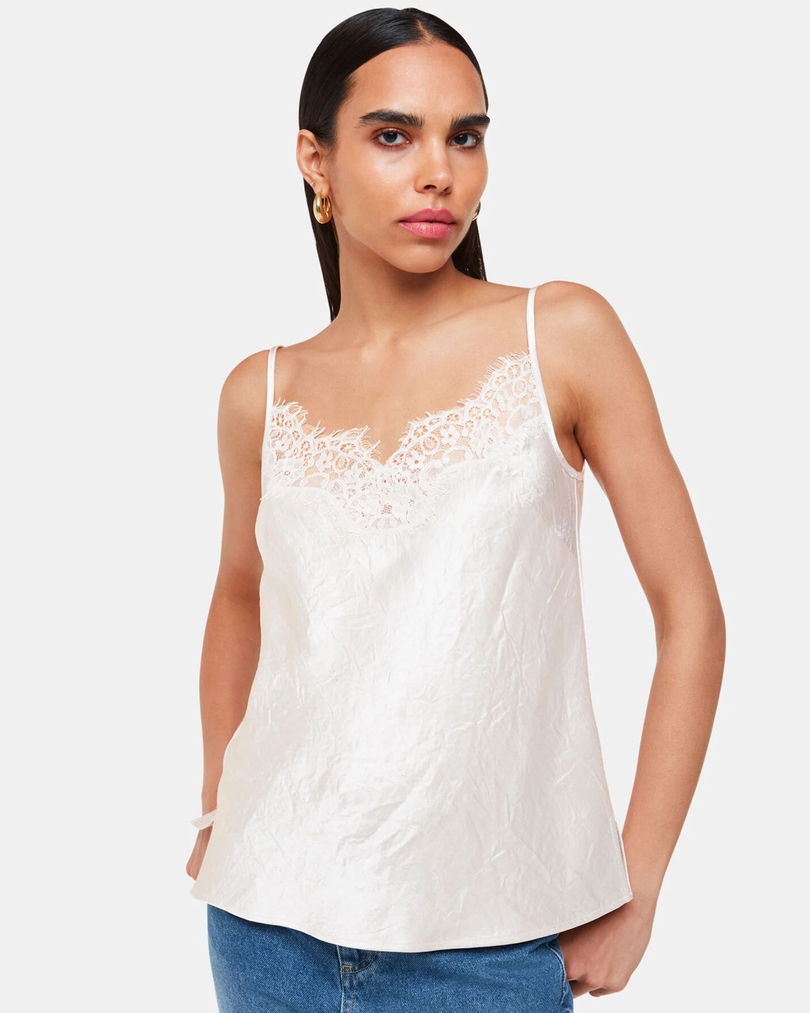 Whistles Neutral Lace Trim Cami Top
