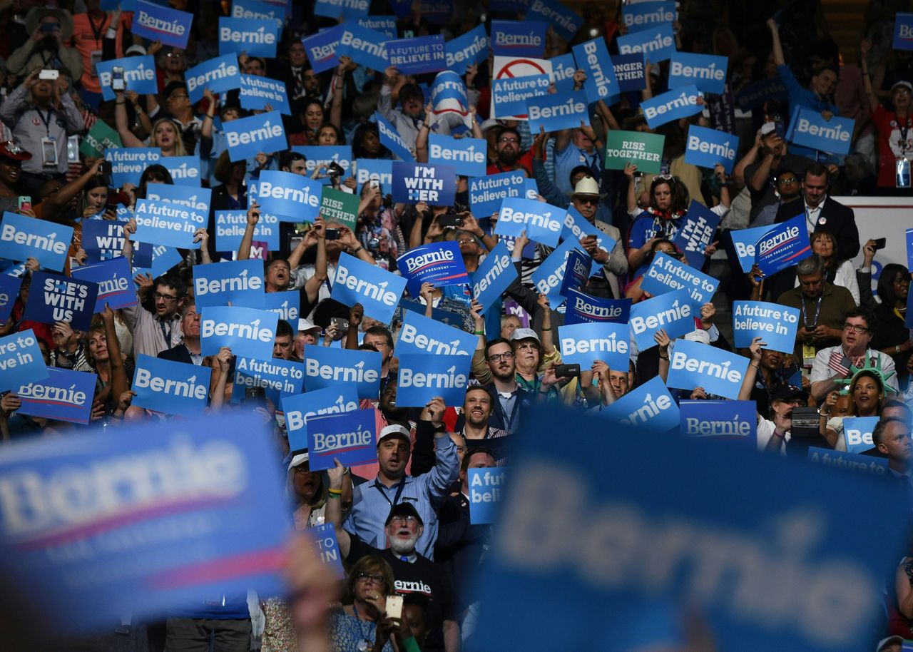 Bernie Sanders supporters at the DNC.