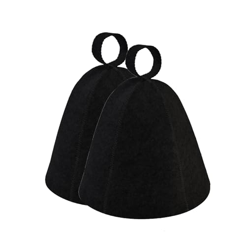 2pcs Sauna Hat,ergonomi Felted Sauna Cap for Women and Men,steam Bath Hat Room Accessories Felt Heat Dry Headrest,steam Room Essential Parts,simple Natural Stylish Appearance (black)