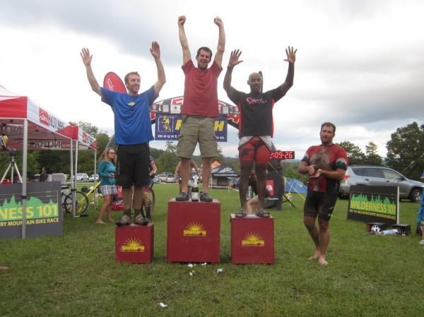 Clydesdale Podium at the Shenandoah Mountain 100: Jody Beasley 3rd, Adam Schildt 1st, William Johnson 2nd, and Jonathan Evans 5th. Not pictured Ed Husted 4th