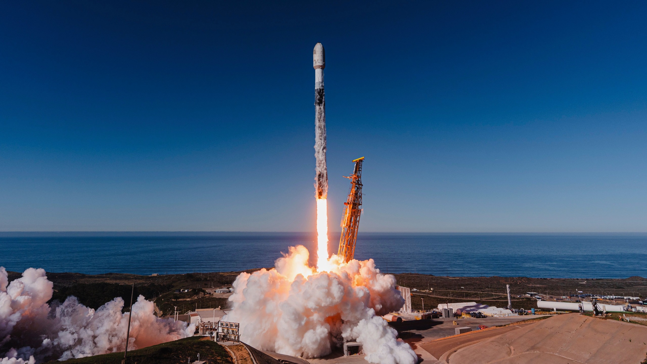 A SpaceX Falcon 9 rocket launches on the Transporter-15 mission from Vandenberg Space Force Base on Nov. 28, 2025.