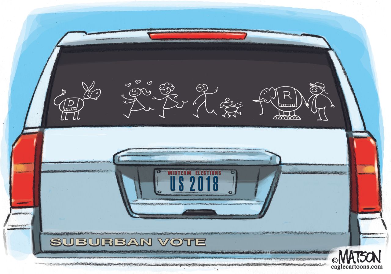 Political cartoon U.S. suburban vote Democrat midterm elections