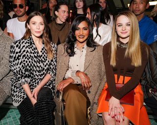 Elizabeth Olsen, Mindy Kaling, and Joey King attend the Tory Burch show.