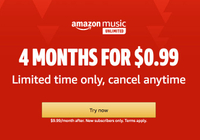 Get 4 months of Amazon Music Unlimited for $0.99!