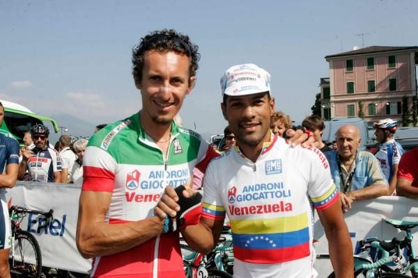 Pellizotti with Androni teammate and Venezuela national champion Miguel Ubeto