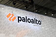 The Palo Alto Networks logo displayed on their stand during the Mobile World Congress 2023