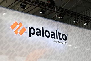 The Palo Alto Networks logo displayed on their stand during the Mobile World Congress 2023