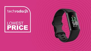 The Fitbit Charge 6 on a pink background with text saying Lowest Price next to it.