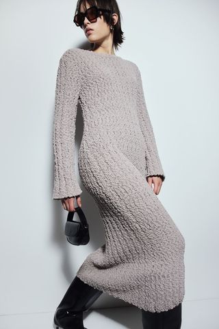 Bouclé-knit bodycon dress