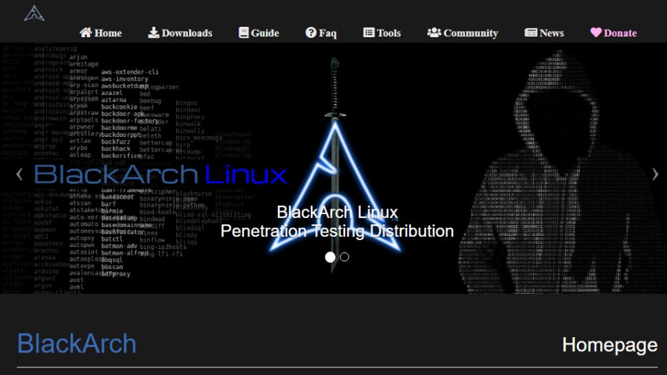 Website screenshot of BlackArch (July, 2025)