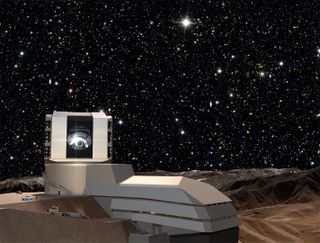A starry night sky provides a background for the LSST facilities building on Cerro Pachón. The LSST will carry out a deep, ten-year imaging survey in six broad optical bands over the main survey area of 18,000 square degrees.