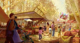 Detailed illustration of market place of a theme park